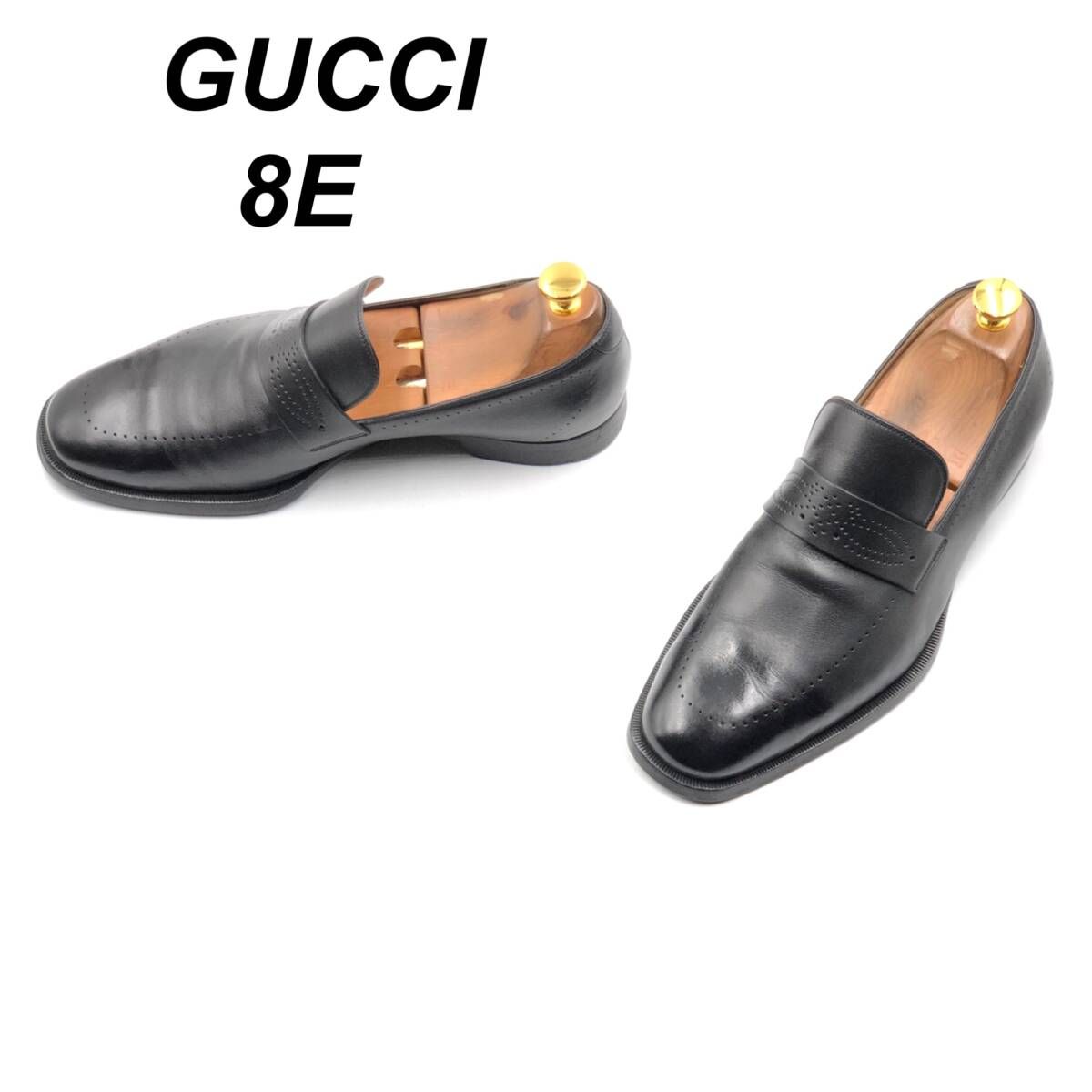 即決 GUCCI グッチ 26cm 8E 133460 メンズ レザーシューズ ヴァンプローファー 黒 ブラック 革靴 皮靴 ビジネスシューズ