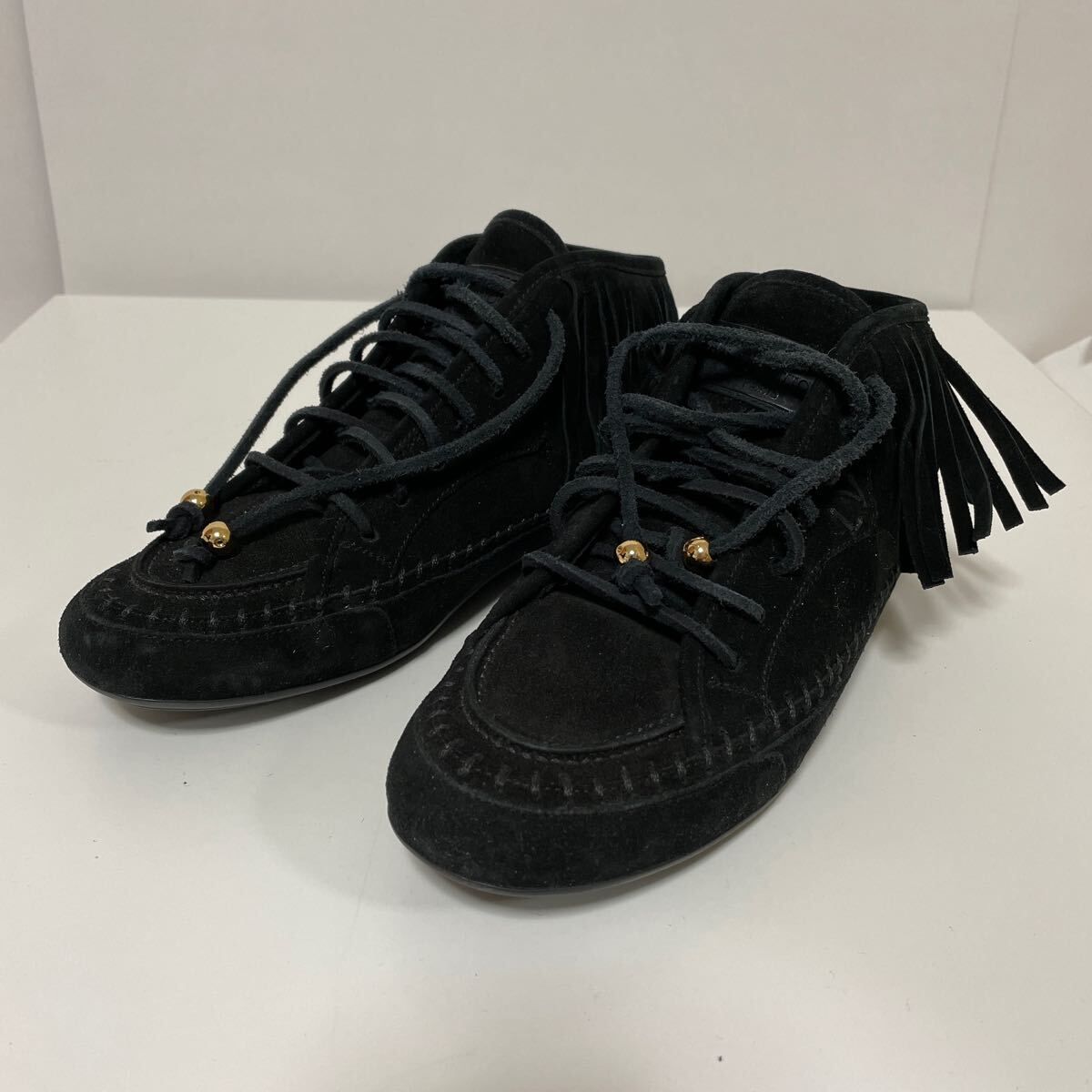 LOUIS VUITTON ルイヴィトン スエード フリンジ ショートブーツ モカシン 36 ブラック 中古