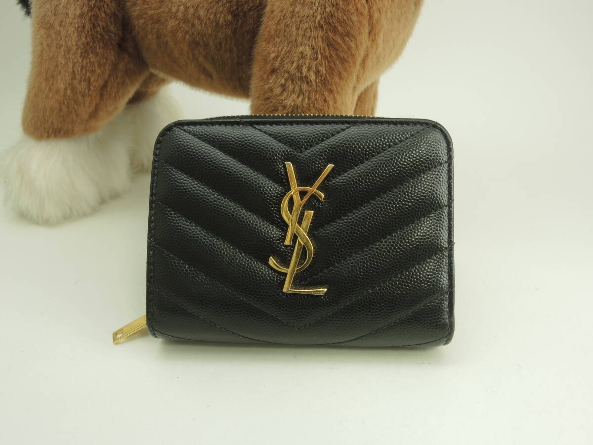 サンローラン コンパクトジップアラウンドウォレット YSL レザー黒 2折財布 @GUE403723-0319