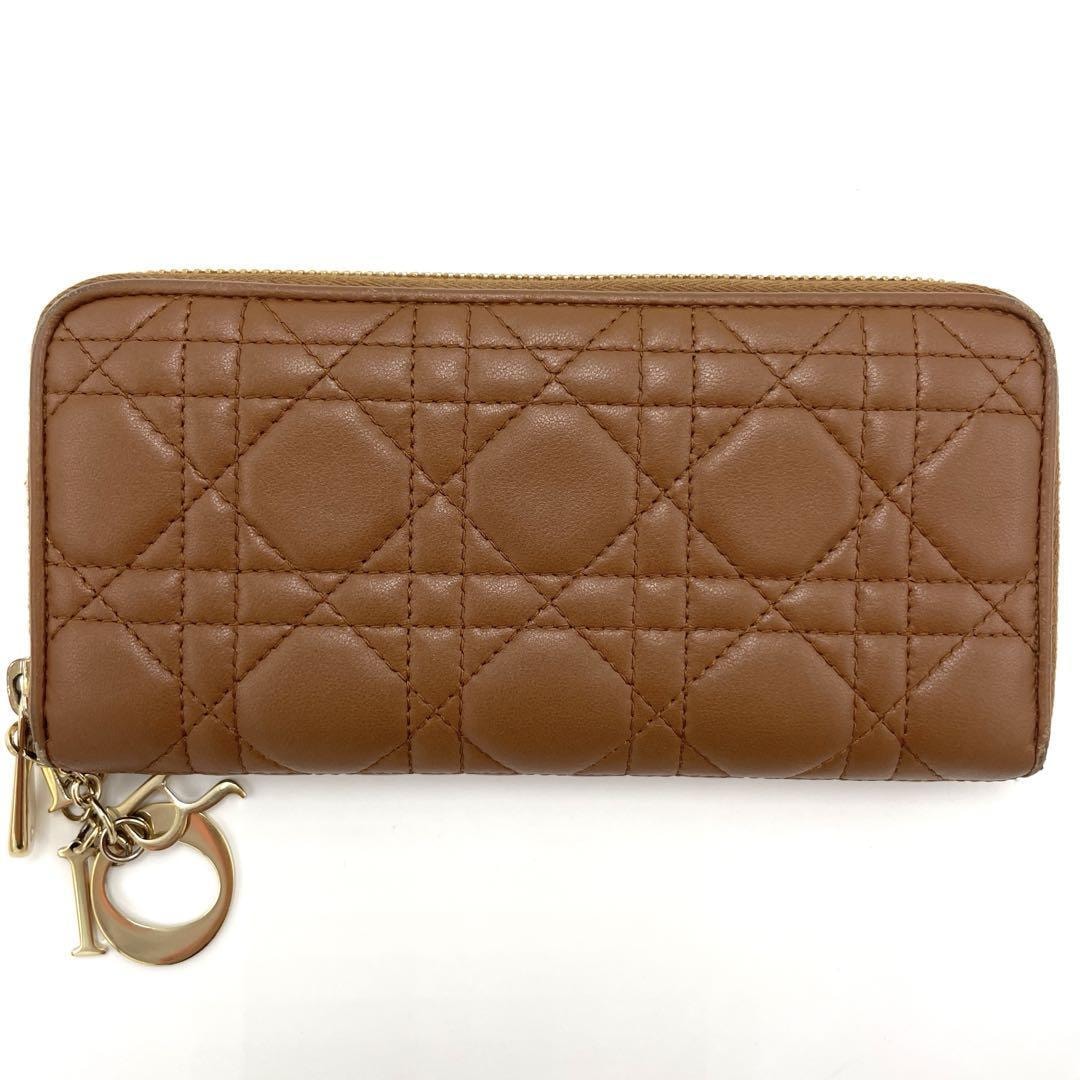 No.324 超人気☆ChristianDior ディオール レディディオール カナージュ 長財布 ラウンドジップウォレット ブラウン LADYDIOR レディース