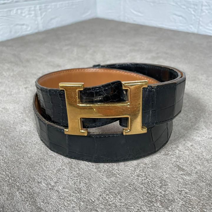 Hermes エルメス ベルト コンスタンス クロコダイル 金具 Hロゴ レザー