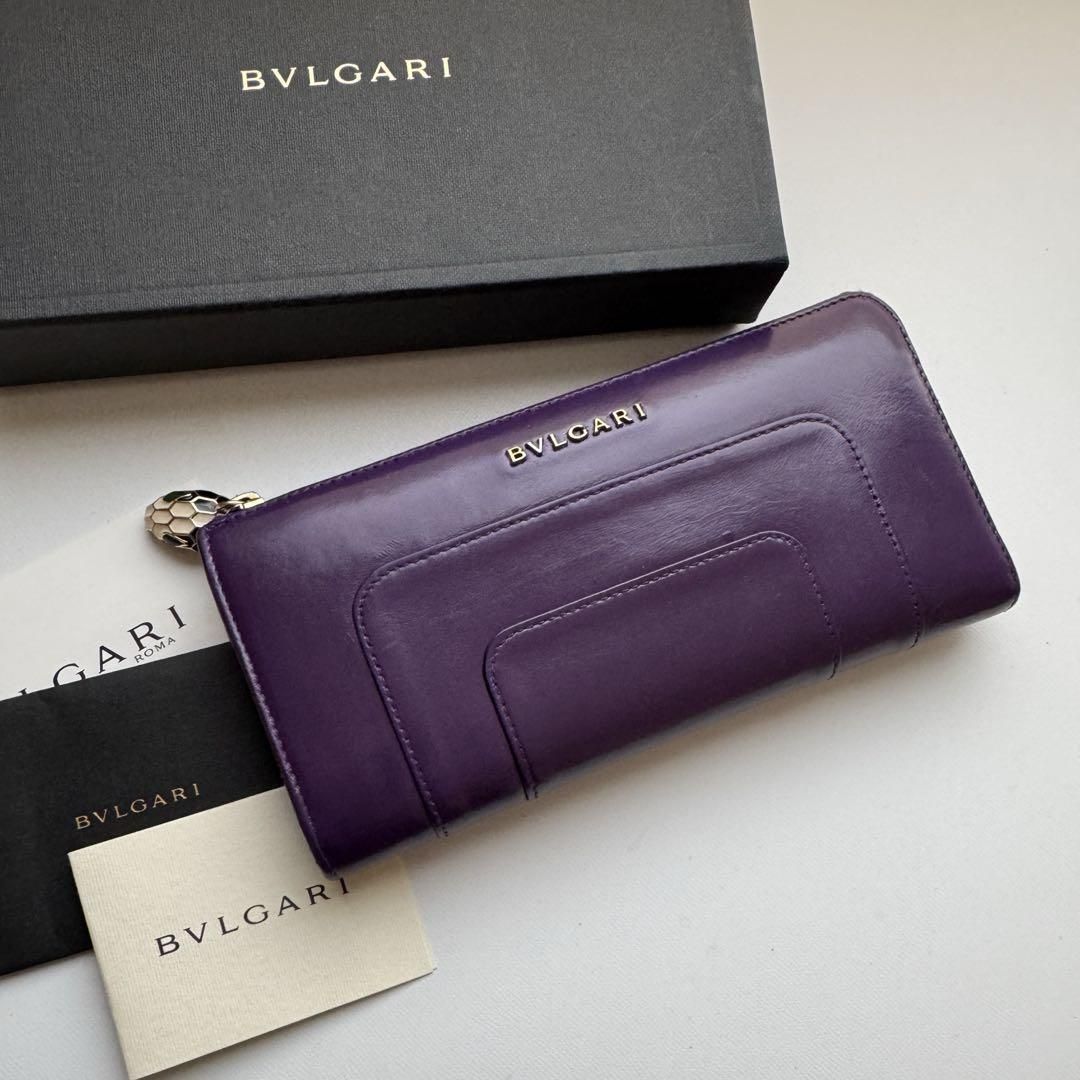 正規良 激レア ブルガリ セルペンティ スネーク装飾 L字型ジップ長財布