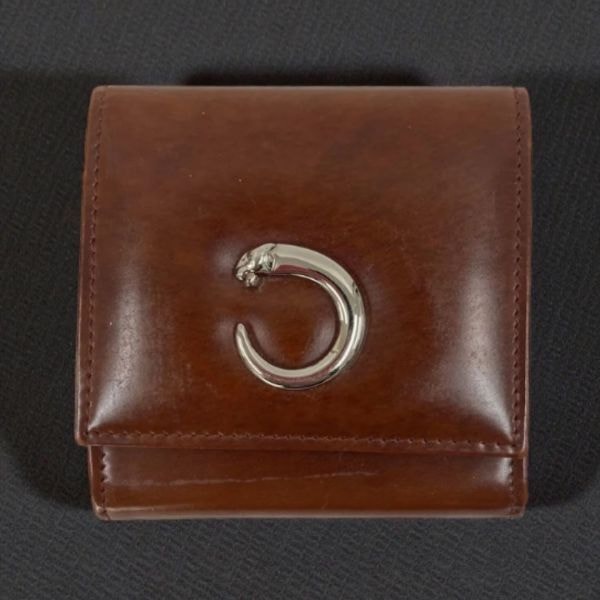 【希少/カルティエ】Cartier パンテール　 Panthre de Cartier（パンテール ドゥ カルティエ）コインケース ブラウン レザー シルバー金具