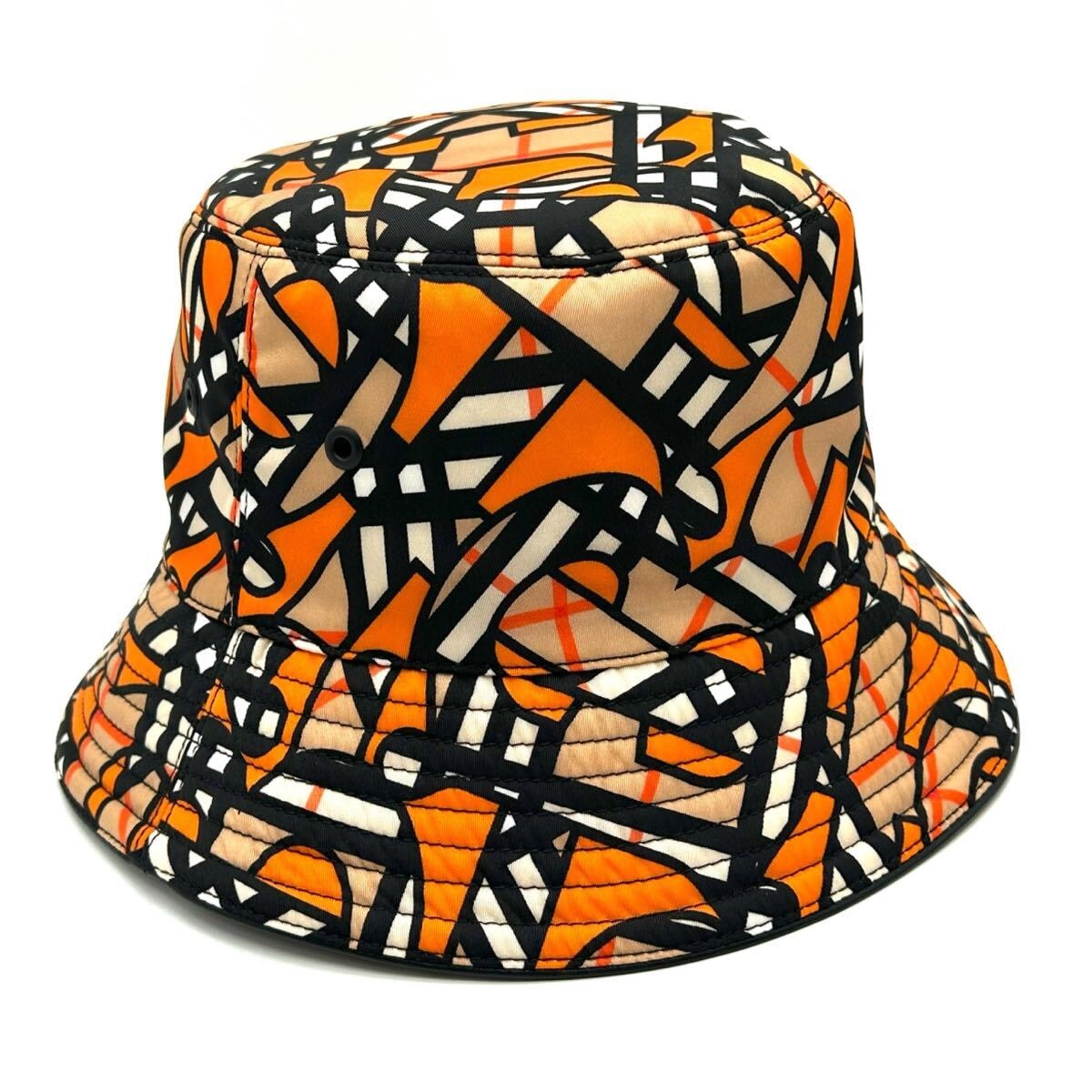 BURBERRY バーバリー バケットハット　モノグラム ナイロン　オレンジ　帽子　M 57 ブラック　TB ロゴ　美品　ハット　メンズ　レディース