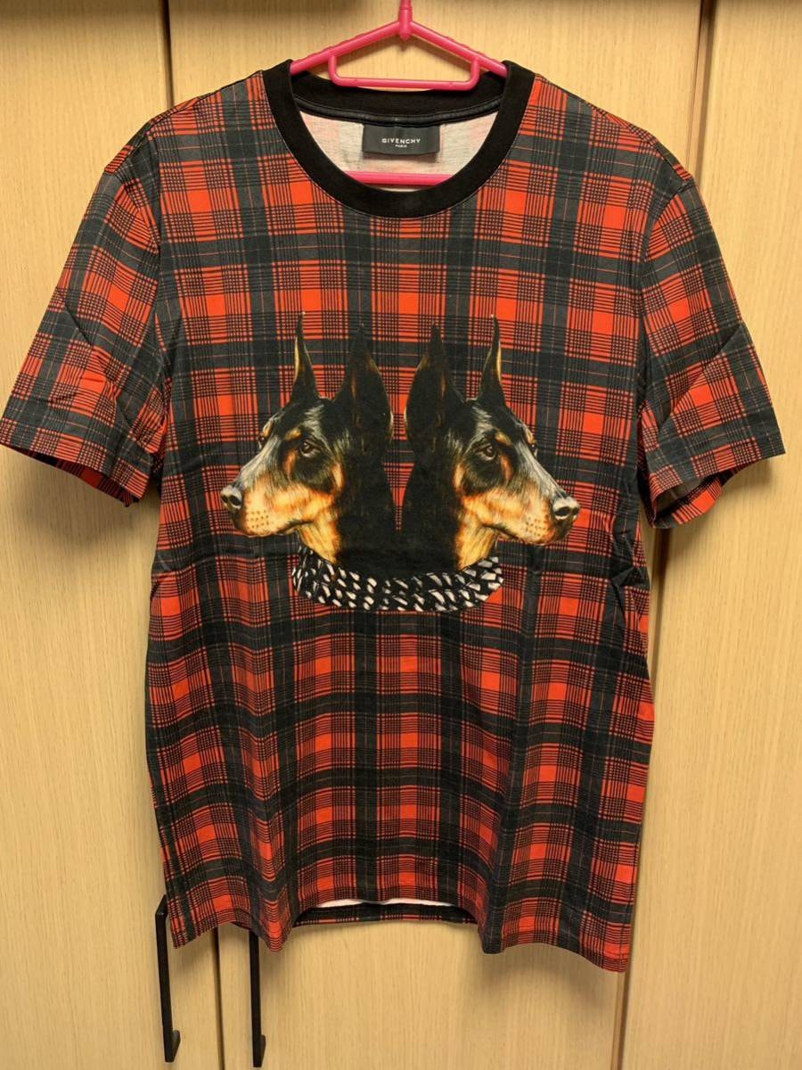 正規 13AW Givenchy by Riccardo Tisci ジバンシィ ドーベルマン 赤チェック キューバンフィット Tシャツ カットソー S 13F 7339 670