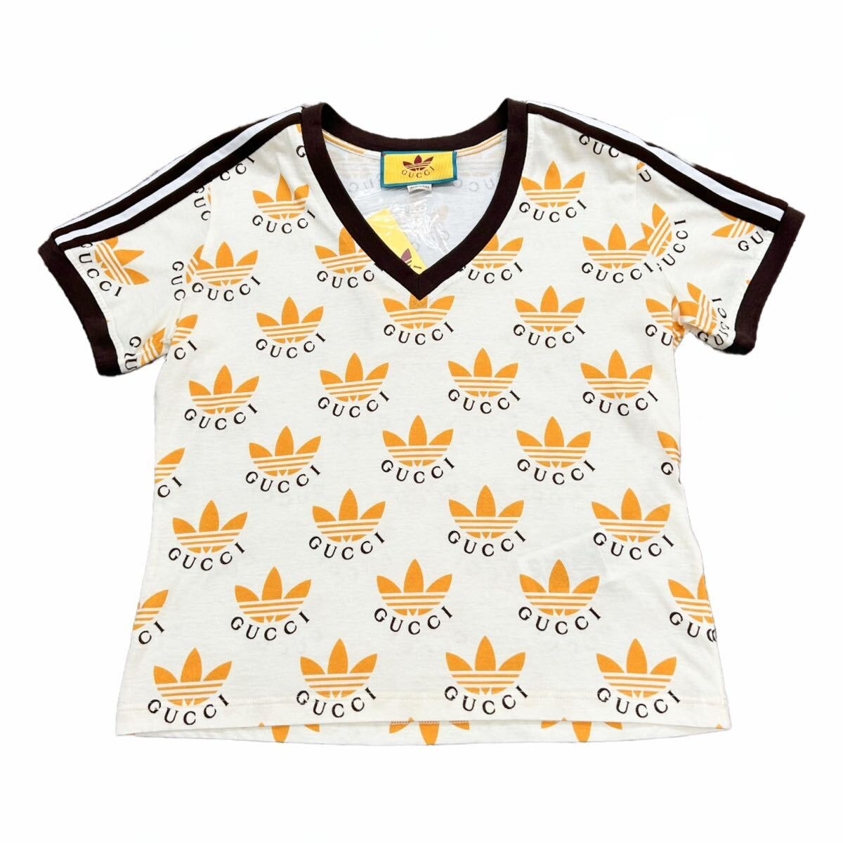 GUCCI adidas グッチ　アディダス　Tシャツ　ロゴ　レディース　S　ベージュ　イエロー　693539　半袖　コラボ