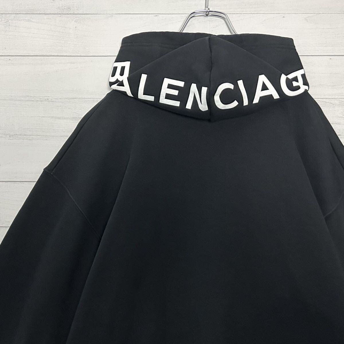 極美品・人気 BALENCIAGA バレンシアガ フードロゴ プルオーバー オーバーサイズ フーディ パーカー ブラック 黒 トップス メンズ