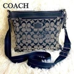 【希少】COACH コーチ ショルダーバッグ ワンショルダー ハンドバッグ トートバッグ シグネチャー ダッフル キャンバス レザー ネイビー 紺