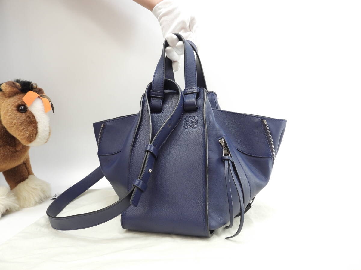 ロエベ ハンモックスモール レザー マリーン ハンドバッグ ショルダーバッグ 美品@051702