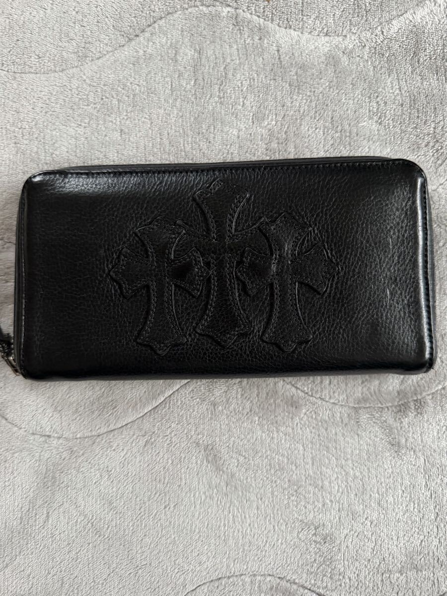 クロムハーツ レクタンギュラー F ヘビーレザー ジップ ウォレット / 3セメタリー クロス "ブラック"