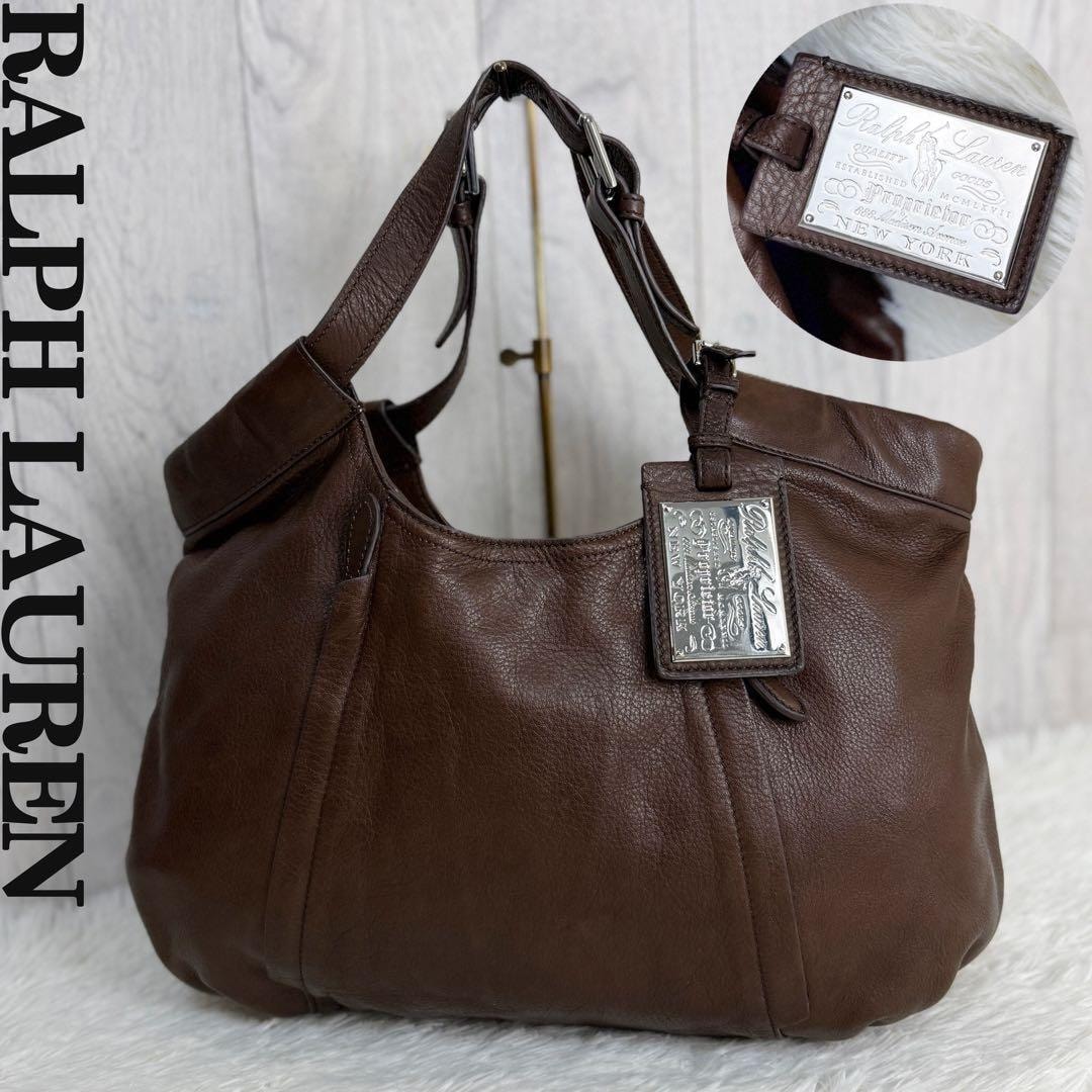 人気 RALPH LAUREN ラルフローレン ブランドロゴ チャーム レザー ショルダーバッグ ブラウン レディース