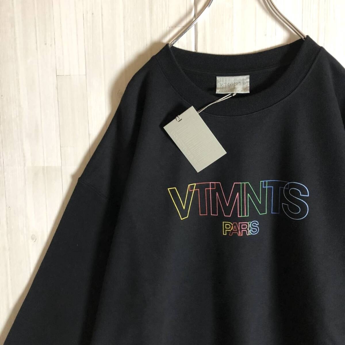 【タグ付・希少XL】VETEMENTS　ヴェトモン　スウェット　アウトライン両面ロゴ　オーバーサイズ　黒　ブラック　メンズ