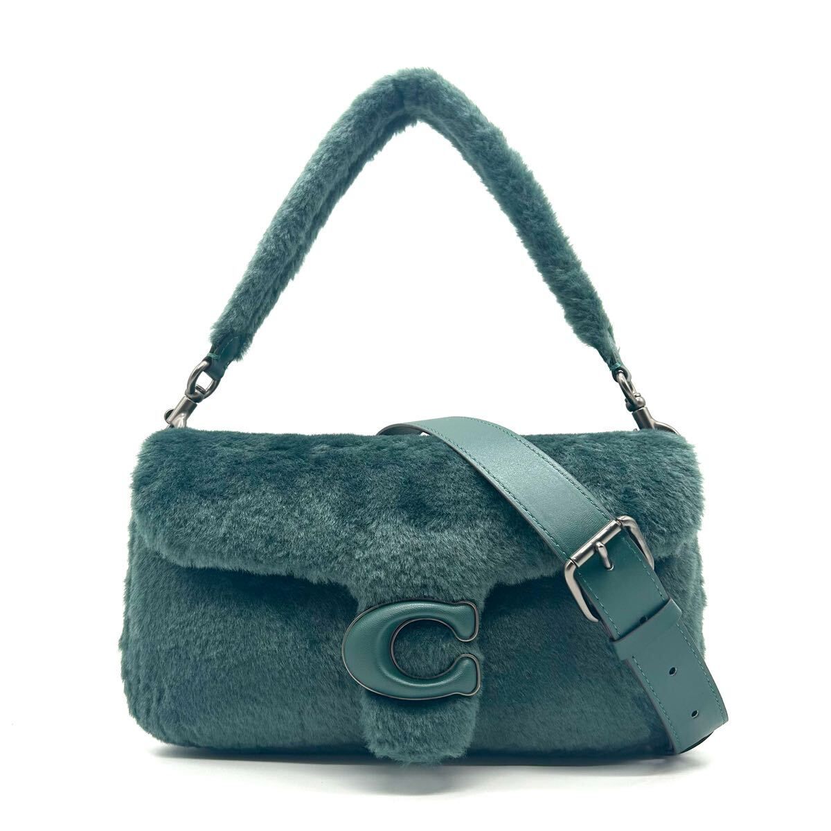 COACH コーチ　美品　2wayショルダーバッグ　ショルダーバッグ　ハンドバッグ　ピロー　タビー　シアリング　グリーン　ファー　26 CC445 