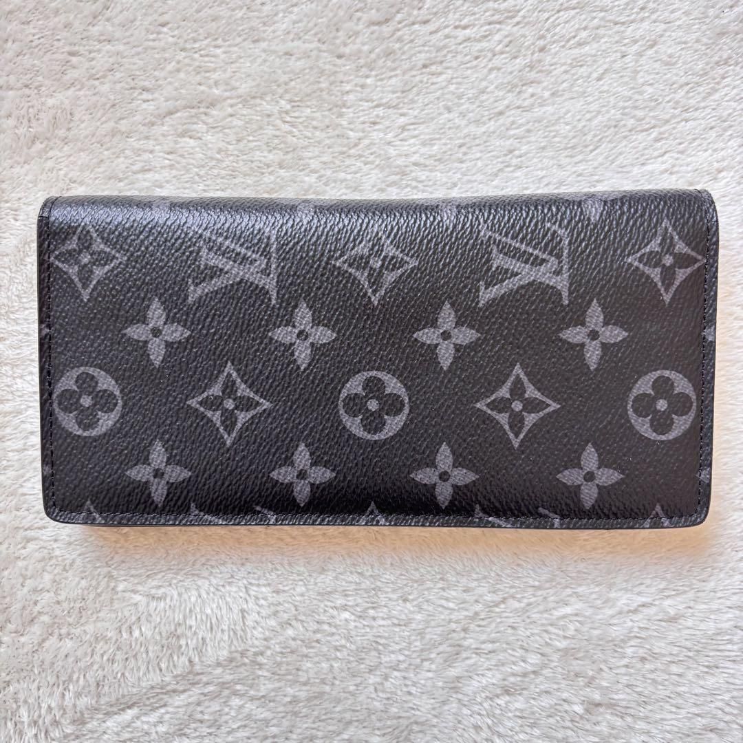【美品】Louis Vuitton ポルトフォイユ・ブラザ モノグラム・エクリプス 長財布 シルバー金具 M61697