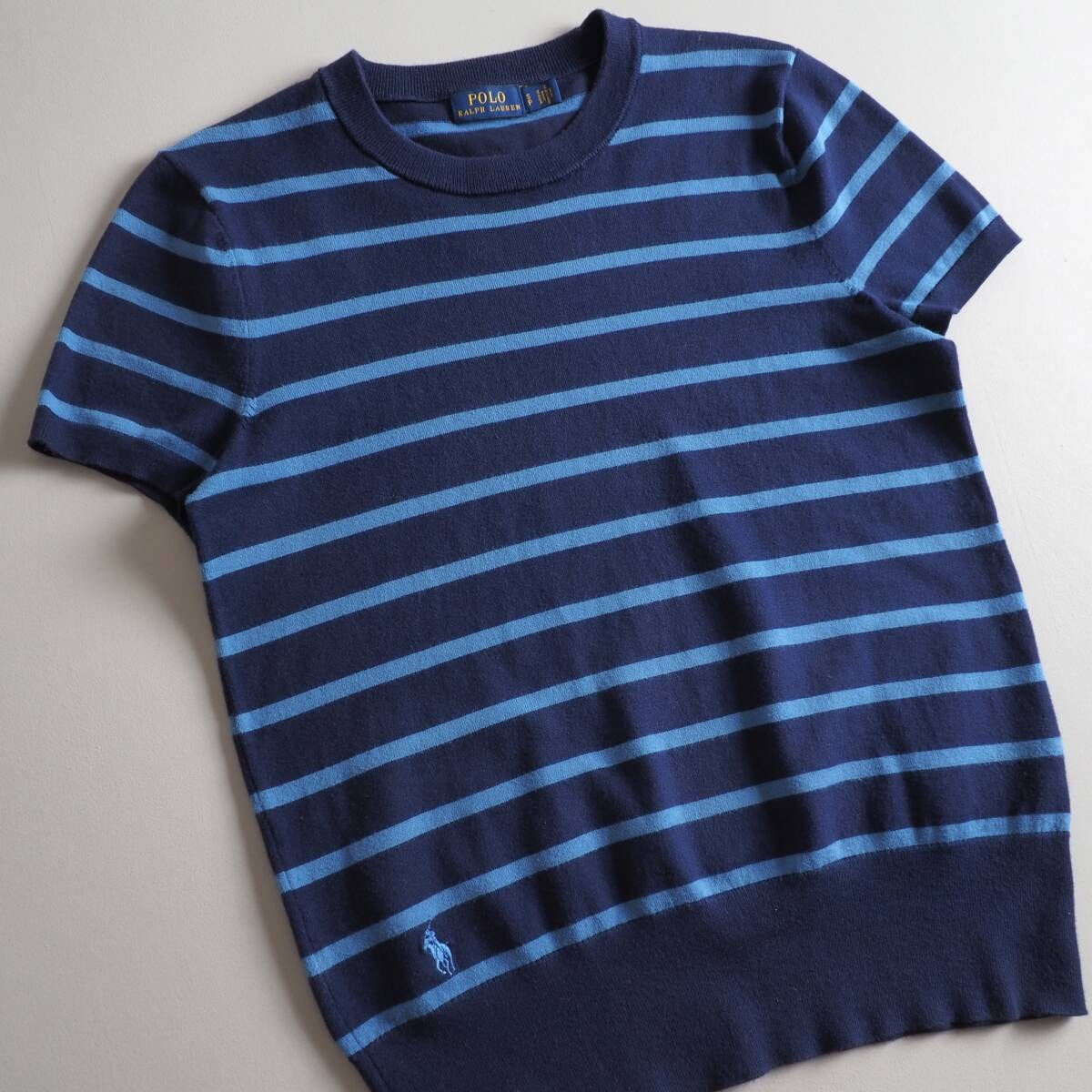 ラルフローレン　正規品　サマーニット　半袖　　ボーダー柄　ブランドロゴ　美品 ラルフローレン 正規品 サマーニット 半袖 ボーダー柄 ブランド