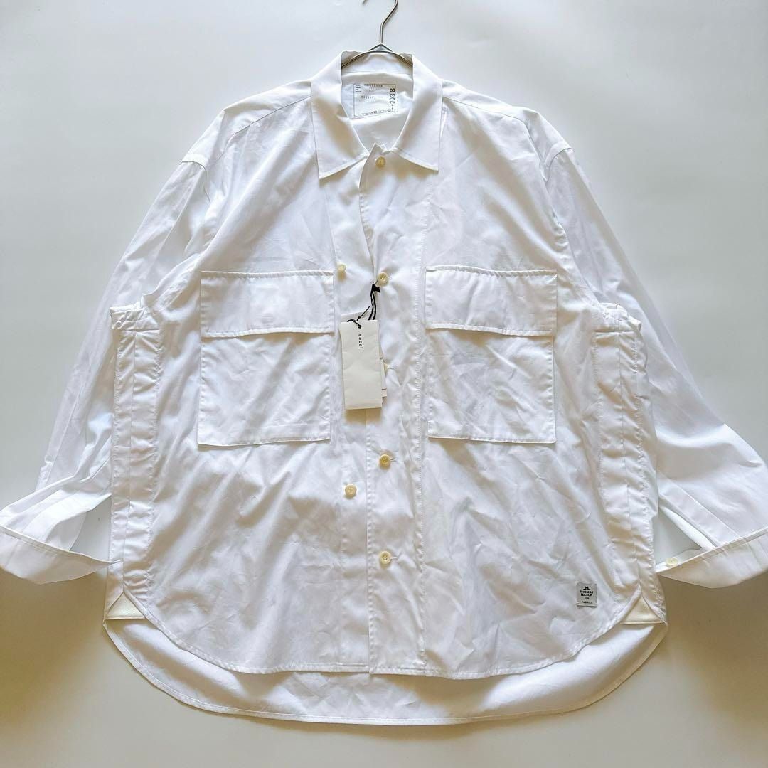 23SS 2023年製 sacai サカイ シャツ Cotton Poplin L/S Shirt 長袖 トーマスメイソン 別注 サイドボタン ポケット ホワイト 23-03038M 4