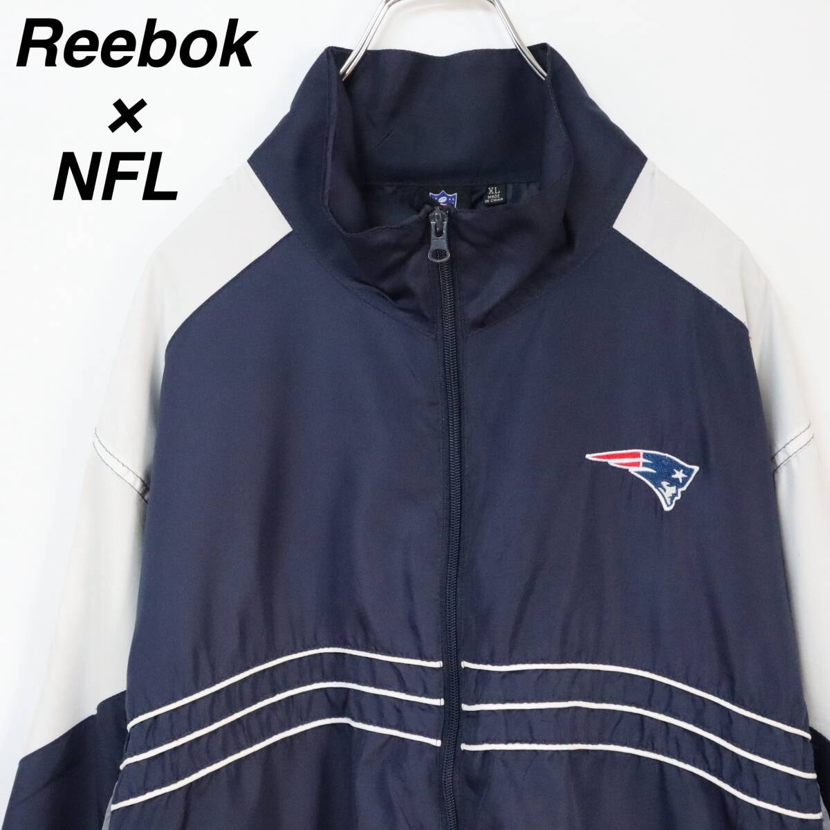 レア【古着】NFLペイトリオッツ 両面刺繍ナイロンジャケット ブラック 