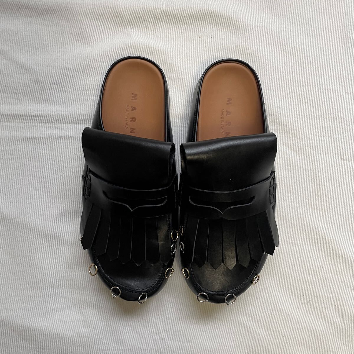 MARNI マルニ Piercing sabot ピアス loafer 43 ローファー ブラック シューズ 黒 パンプス タッセル