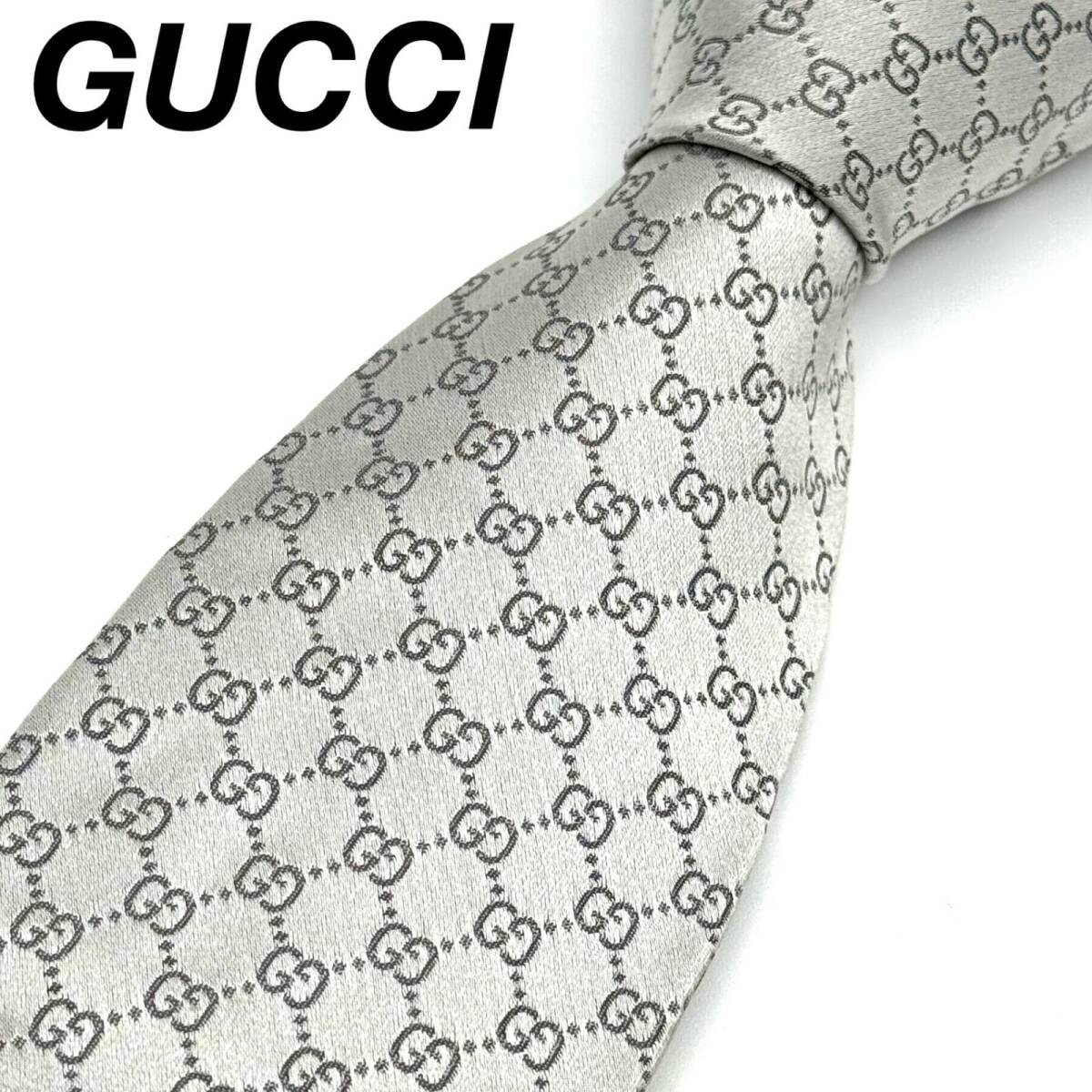 B (目立った傷や汚れなし)】GUCCI マイクロ gg 総柄 シルバー ネクタイ