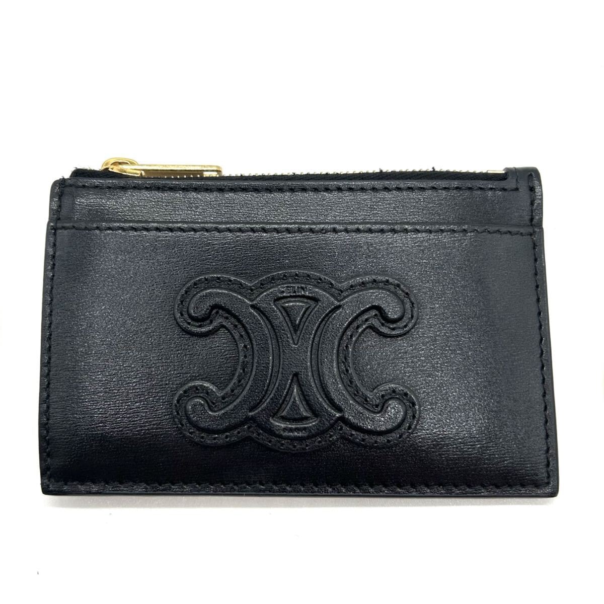 ✨️美品✨️ セリーヌ フラグメントケース シボ革 型押し レザー コンパクト 黒 CELINE セリーヌブラック レザー フラグメントケース 黒 箱 袋付き 革