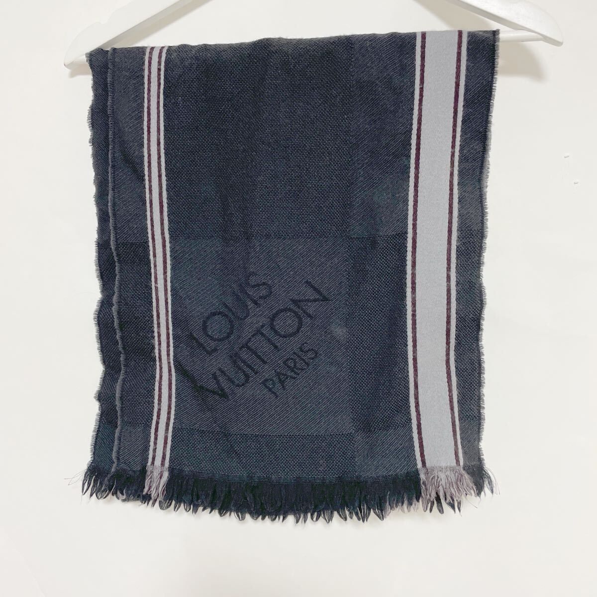 LOUIS VUITTON ルイヴィトン エシャルプ・メサジェ ダミエジェアン フリンジ ウール マフラー 中古