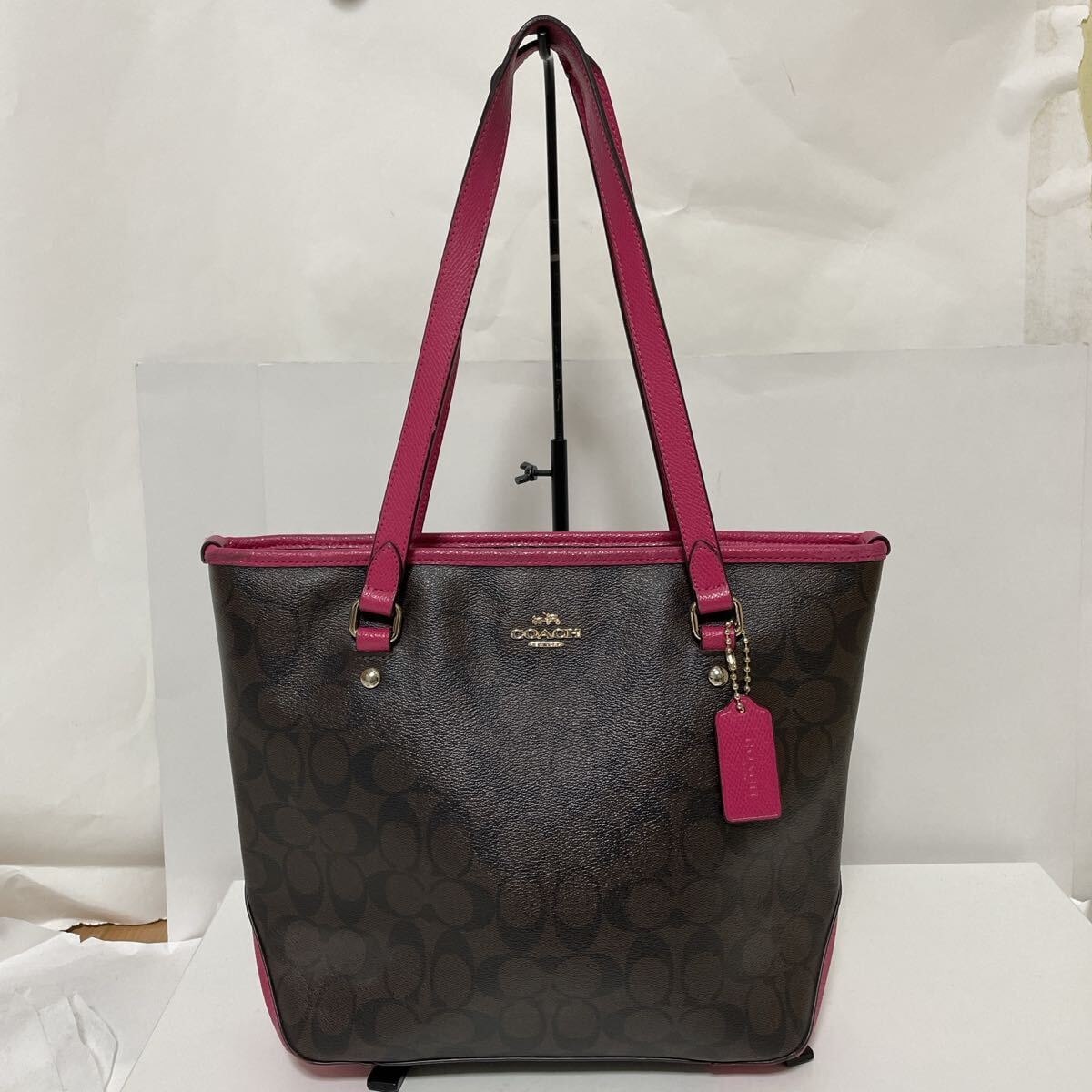 COACH コーチ シグネチャー トートバッグ F34603 ピンク 中古