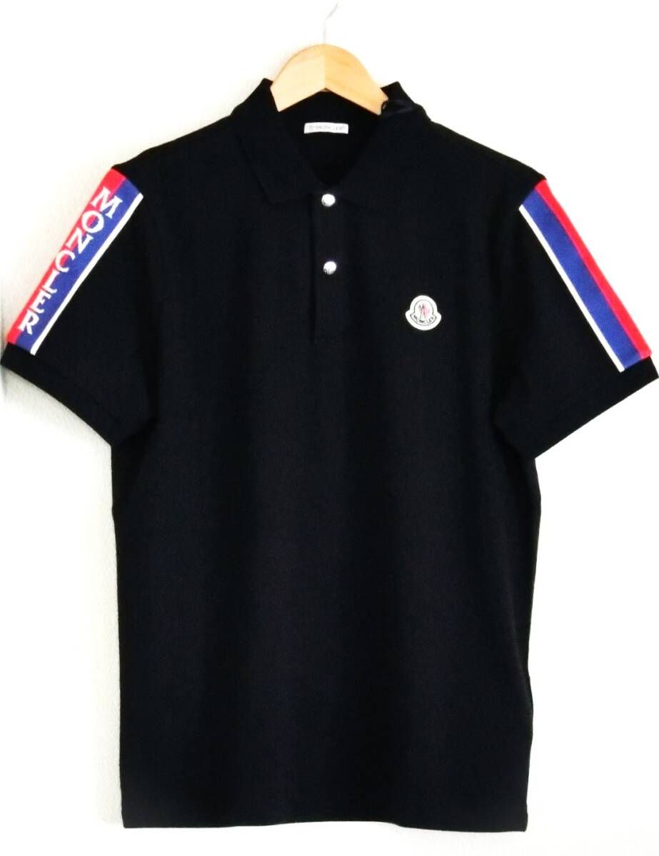 【新品 タグ付】MONCLER モンクレール ポロシャツ 半袖 ロゴ 鹿の子 トリコロールロゴ パッチ ワッペン ネイビー 77X M