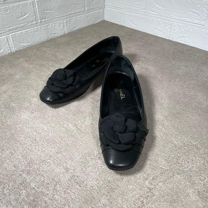 Chanel シャネル パンプス カメリア フラット レザー ココマーク 黒