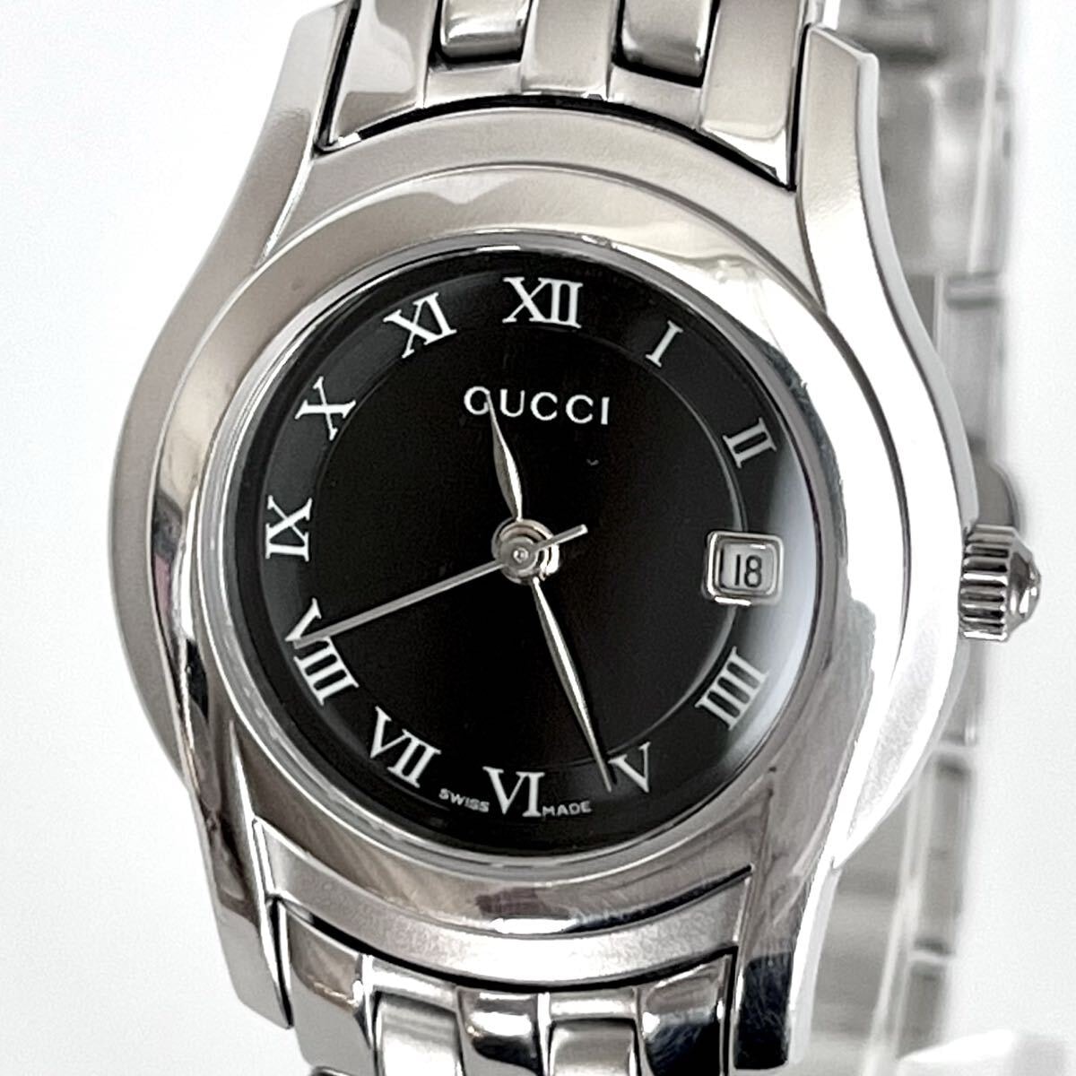 【稼働】磨き済み グッチ GUCCI 5500L レディース 腕時計 美品 電池新品 ブラック文字盤 s2202