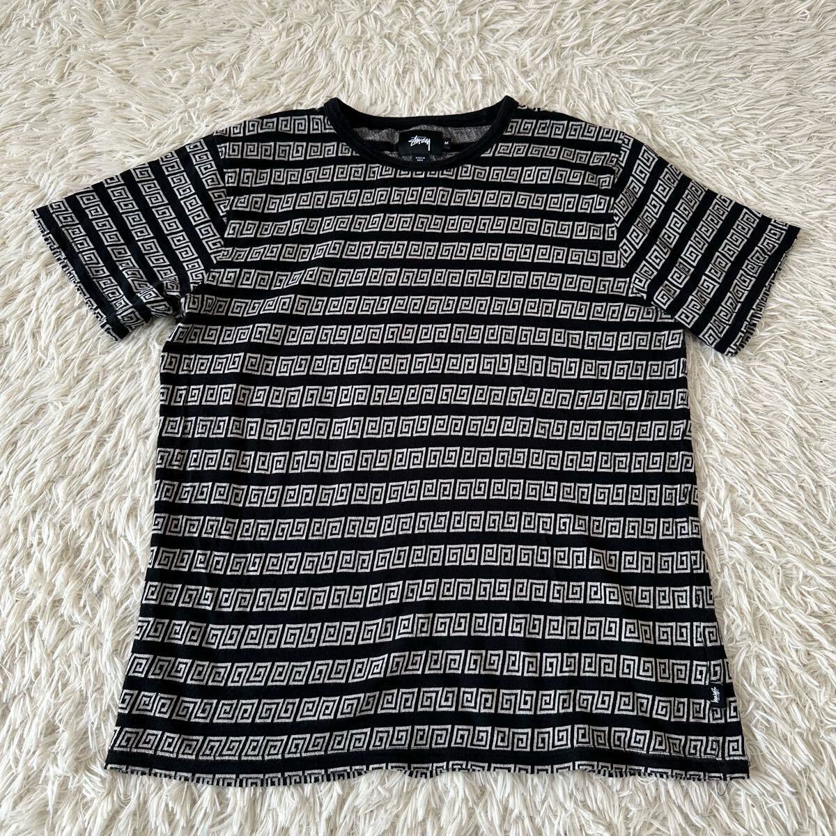 希少【STUSSY】ステューシー M Tシャツ 半袖 雷紋 パイル生地