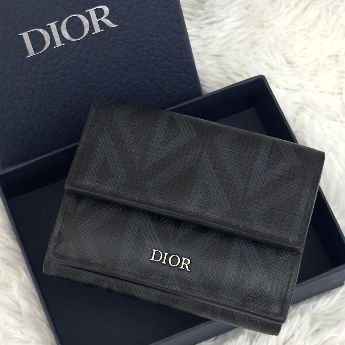 ☆極美品☆DIOR ディオール ダイヤモンド 三つ折り 財布 ウォレット レザー