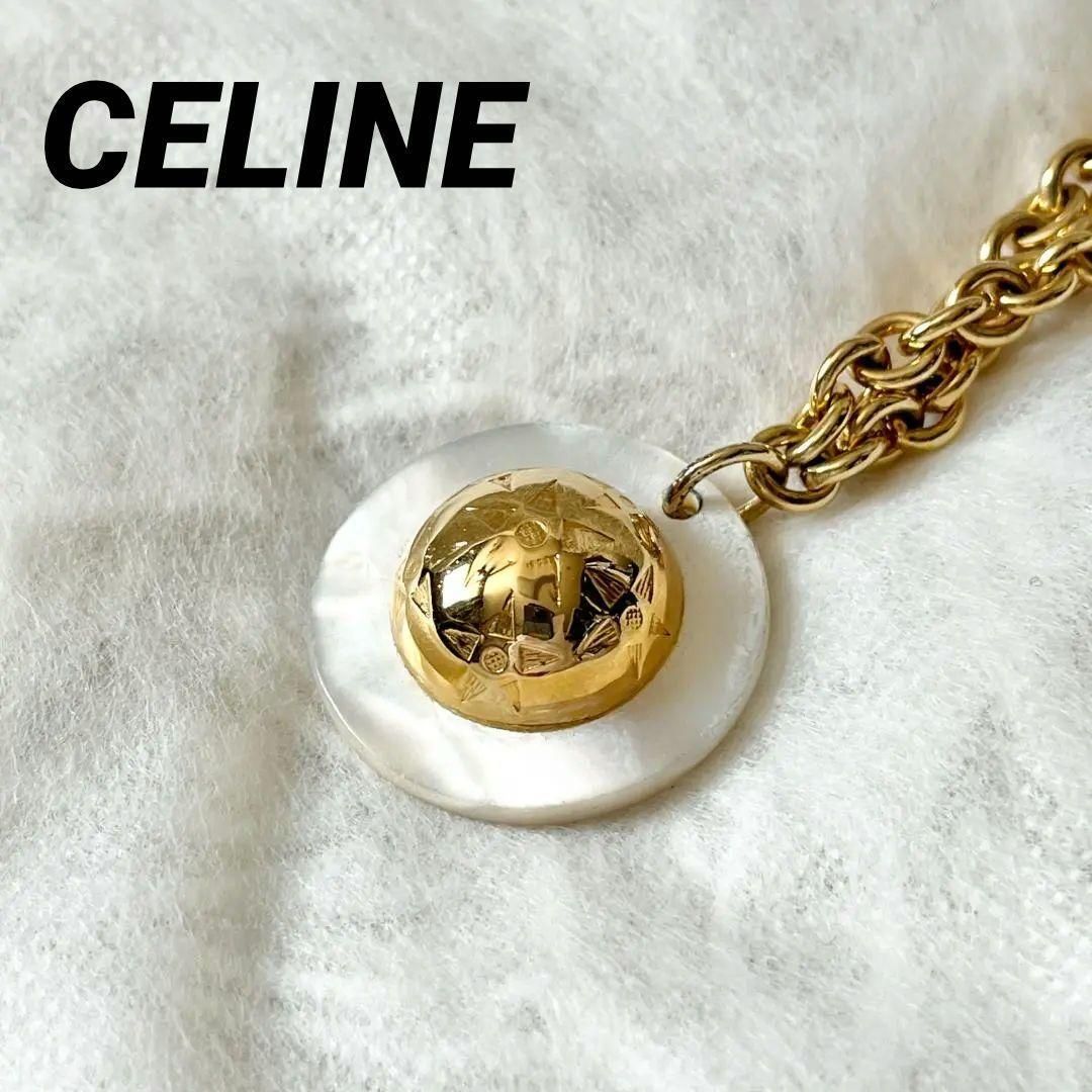CELINE☆ヴィンテージ ネックレス マザーオブパール スターボールモチーフ GP ゴールド セリーヌ