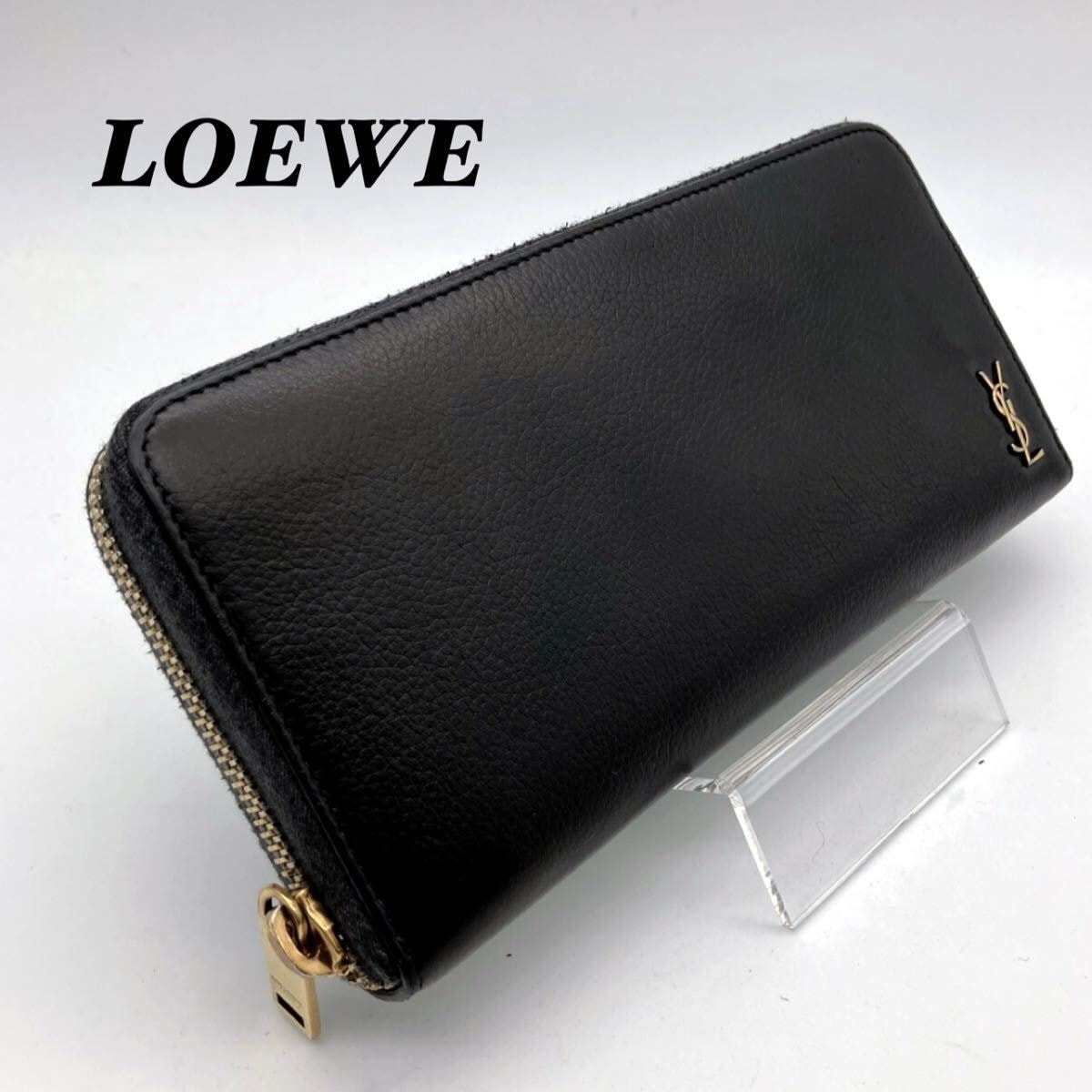 ロエベ LOEWE 長財布 アナグラム 黒 レザー×スエード 【中古】(60893