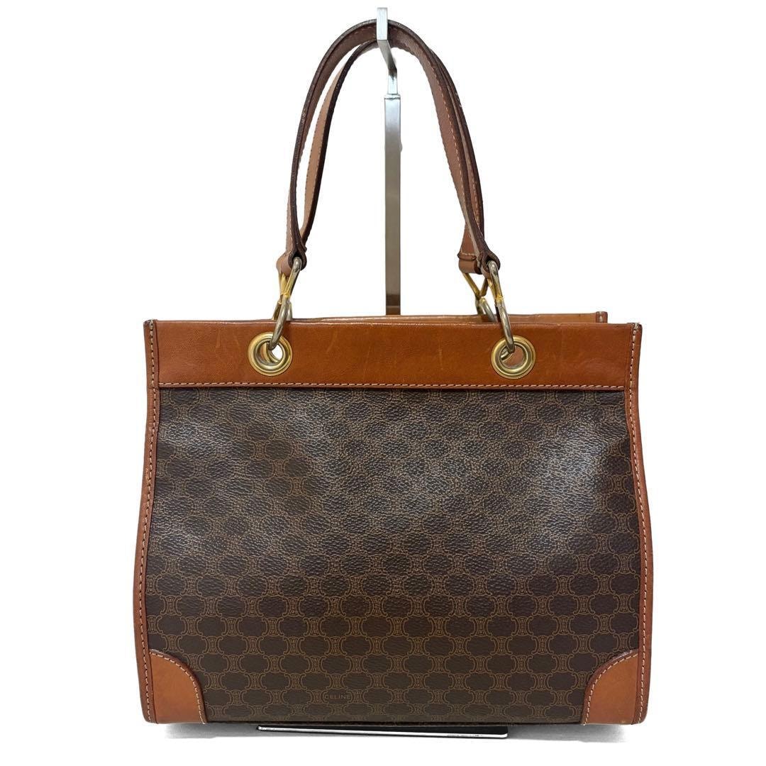 CELINE セリーヌ トートバッグ マカダム柄 M 16 1 イタリア製 ブラウン スナップボタン 収納袋付き レディース C (やや傷や汚れあり)】CELINE セリーヌ トートバッグ マカダム柄 M 16