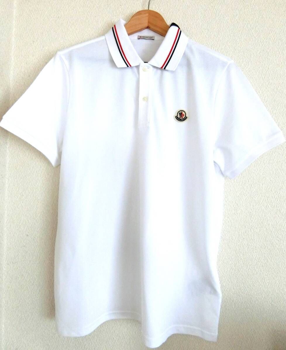 【新品 未使用】MONCLER ロゴ ポロシャツ 白 半袖 ブランド ワッペン 2つボタン 綿 コットン M 002 モンクレール