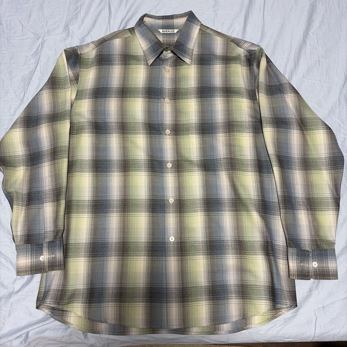 25 A/W AURALEE SUPER LIGHT WOOL CHECK SHIRT BLUE GREEN CHECK サイズ3 オーラリー チェックシャツ ウール