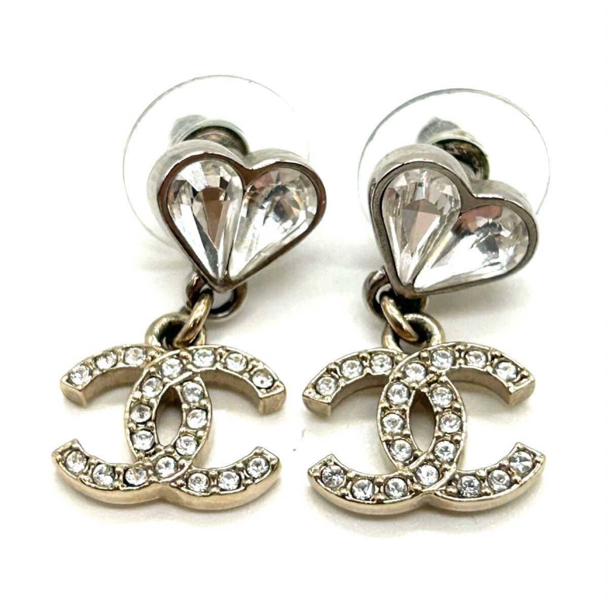 CHANEL　シャネル　ココマーク　ハート　スイング　ピアス　クリスタル　ラインストーン　C23S　シルバー×ゴールド　レディース　