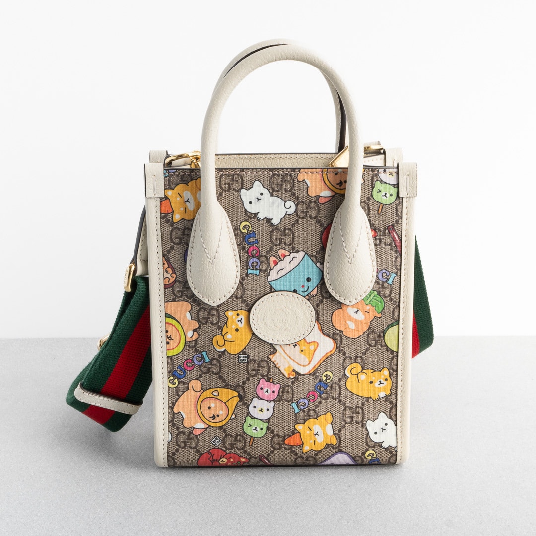 GUCCI グッチ Pikarar アニマルプリント トートバッグ ミニ ホワイト レザー Kawaii ショルダーバッグ 699406