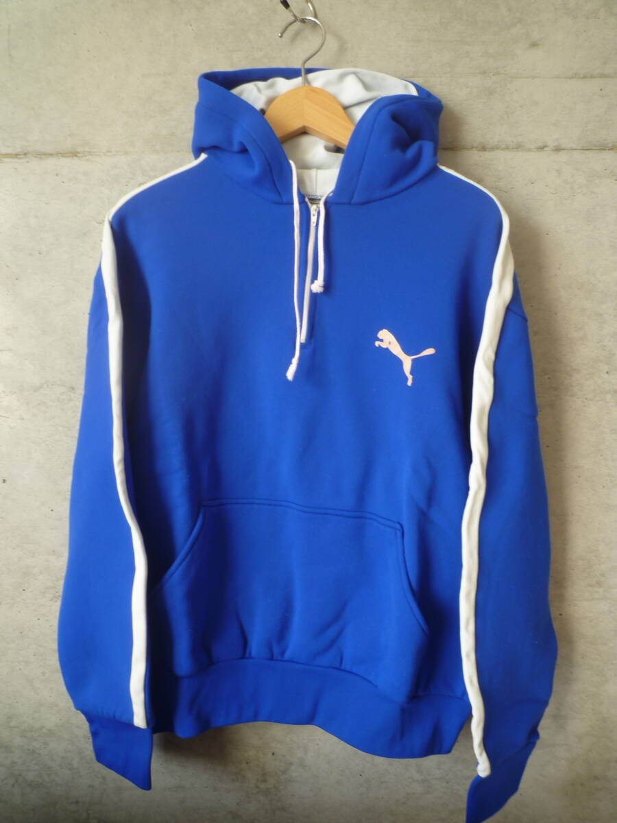 【激レア!】70s 目付きタグ フランス製 puma プーマ ハーフジップパーカー ジャケット ブルー vintage 60s 80s