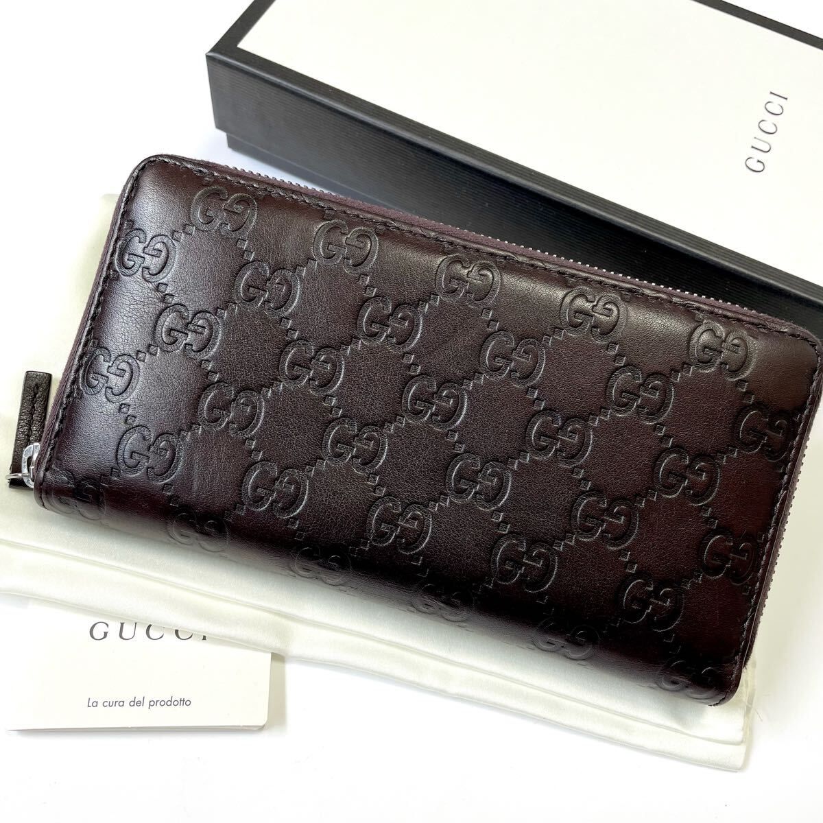 ★GUCCI グッチ シマ ラウンドファスナー ジップ 長財布 メンズ レディース 中古美品【鑑定済み 本物保証 】