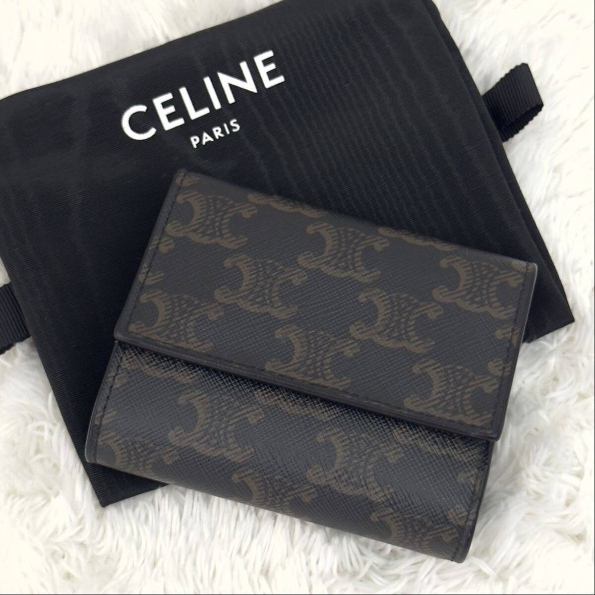 ☆極美品☆CELINE セリーヌ トリオンフ キャンバスウォレット 財布 黒 三つ折り
