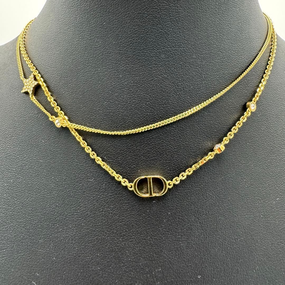 No.546 超美品☆Christian Dior クリスチャンディオール CD プチ petit ダブル ネックレス ロゴ アクセサリー ゴールド レディース 超人気