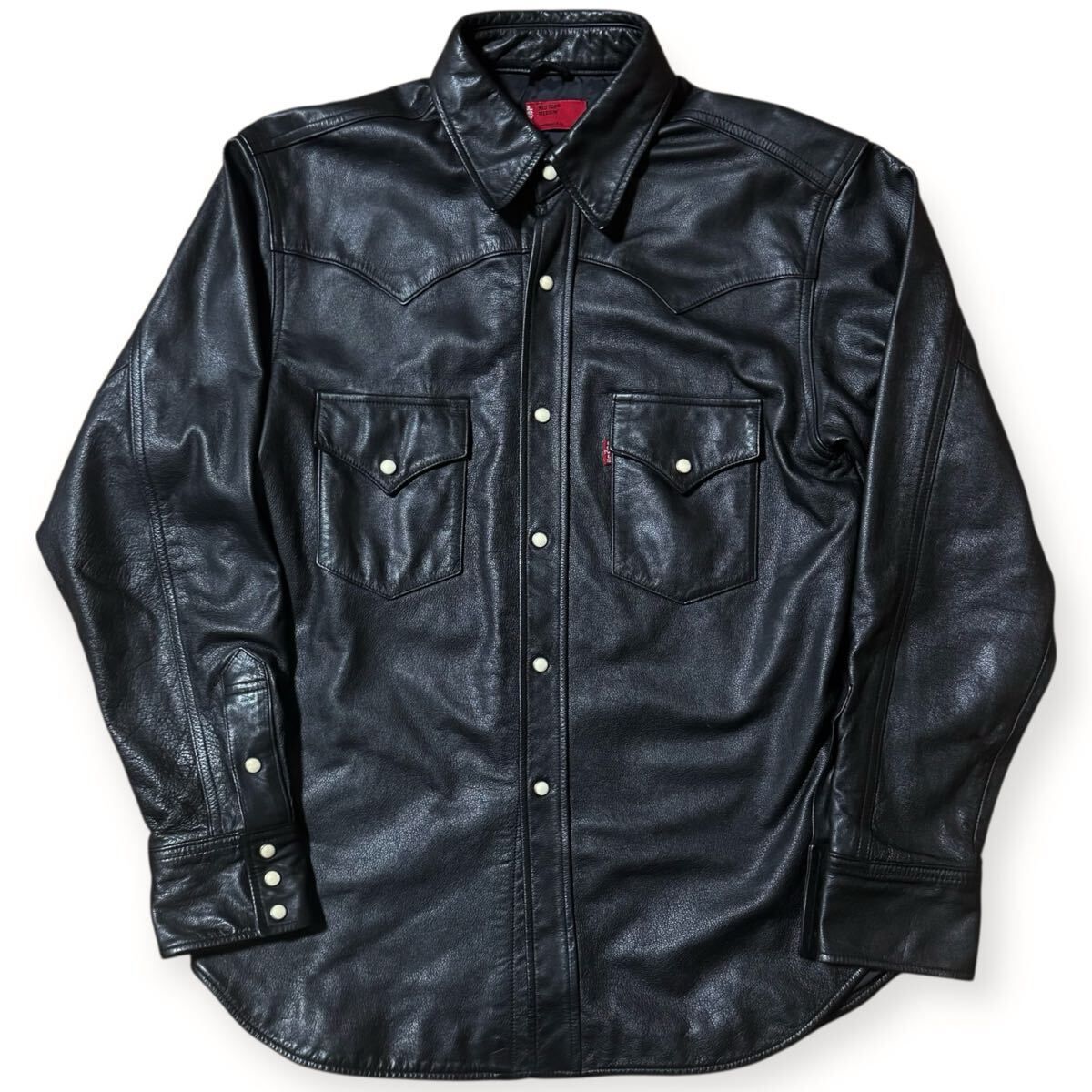 稀少 Levi's RED TAB 牛革 レザー ウエスタンシャツ ブラック M 目立った傷や汚れなし】稀少 Levi's RED TAB 牛革 レザー