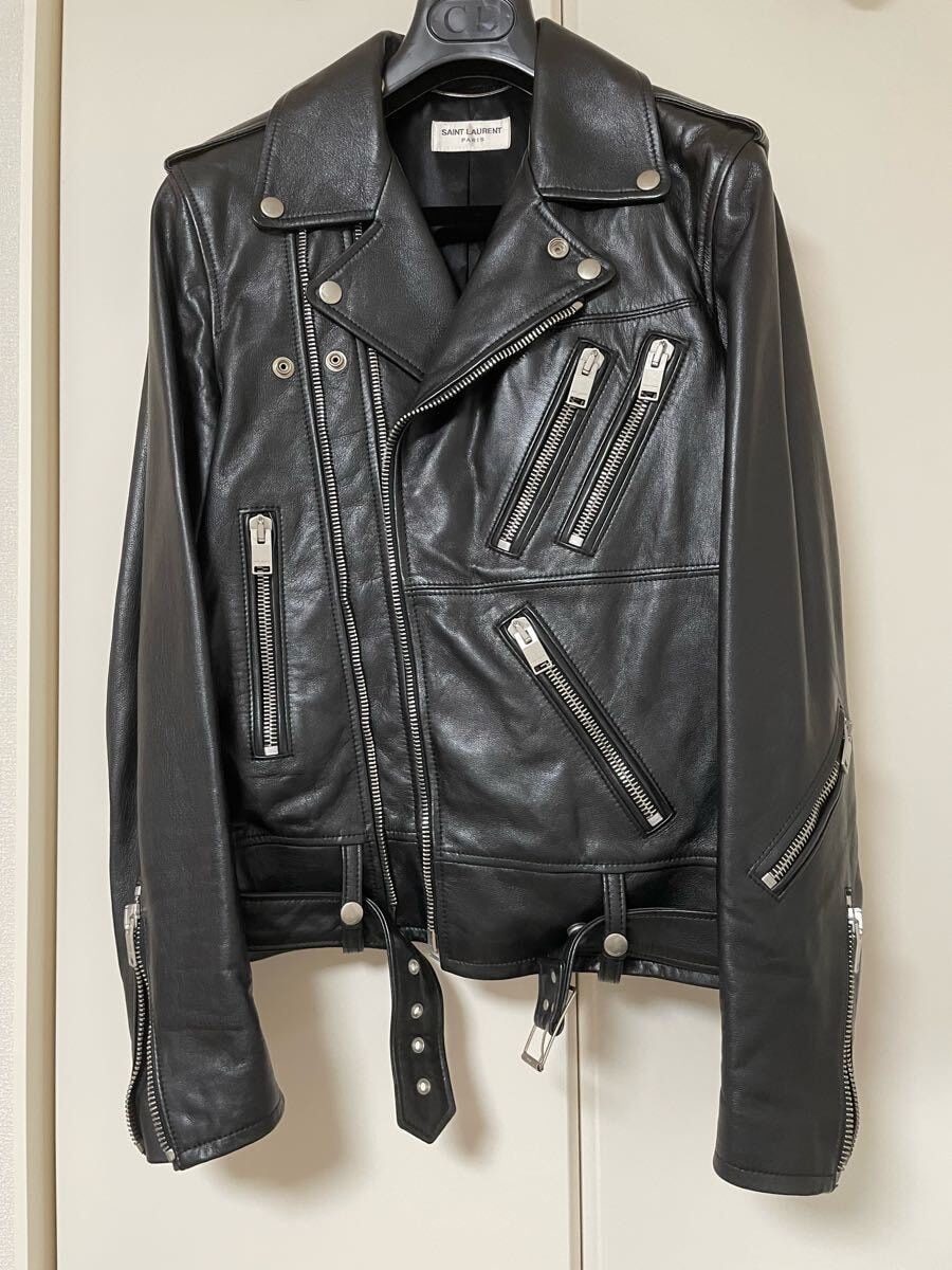 【超激レア！】SAINT LAURENT PARIS 14SS レザー ダブルライダース 44 サンローランパリ カーフレザー ジャケット ブラック エディスリマン