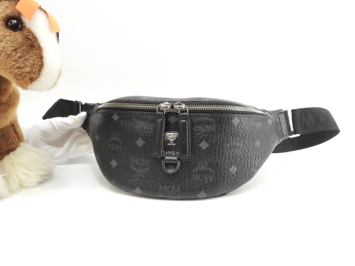 MCM ベルトバッグ PVC革 シグネチャ黒 クロスボディバッグ バムバッグ 美品@ 2