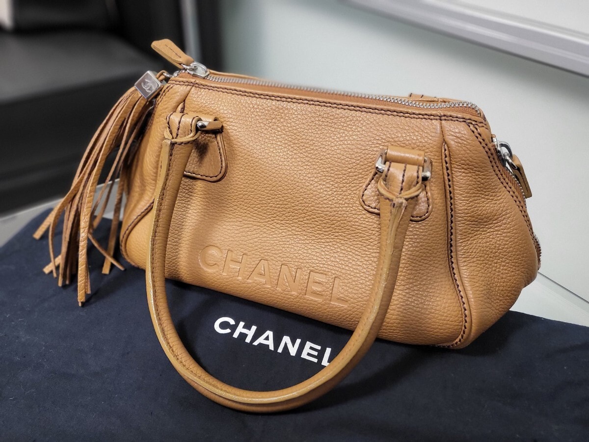 【美品】CHANEL　シャネル　ボストンバッグ　トートバッグ　フリンジ　キャメル