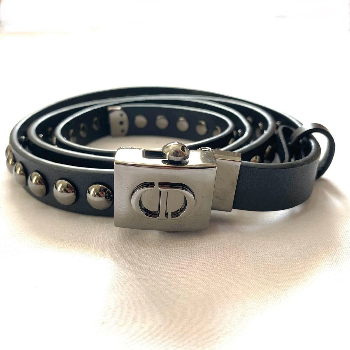 Christian Dior Pre-Owned CDバックル スタッズベルト ブラック レザー 本革 シルバー金具