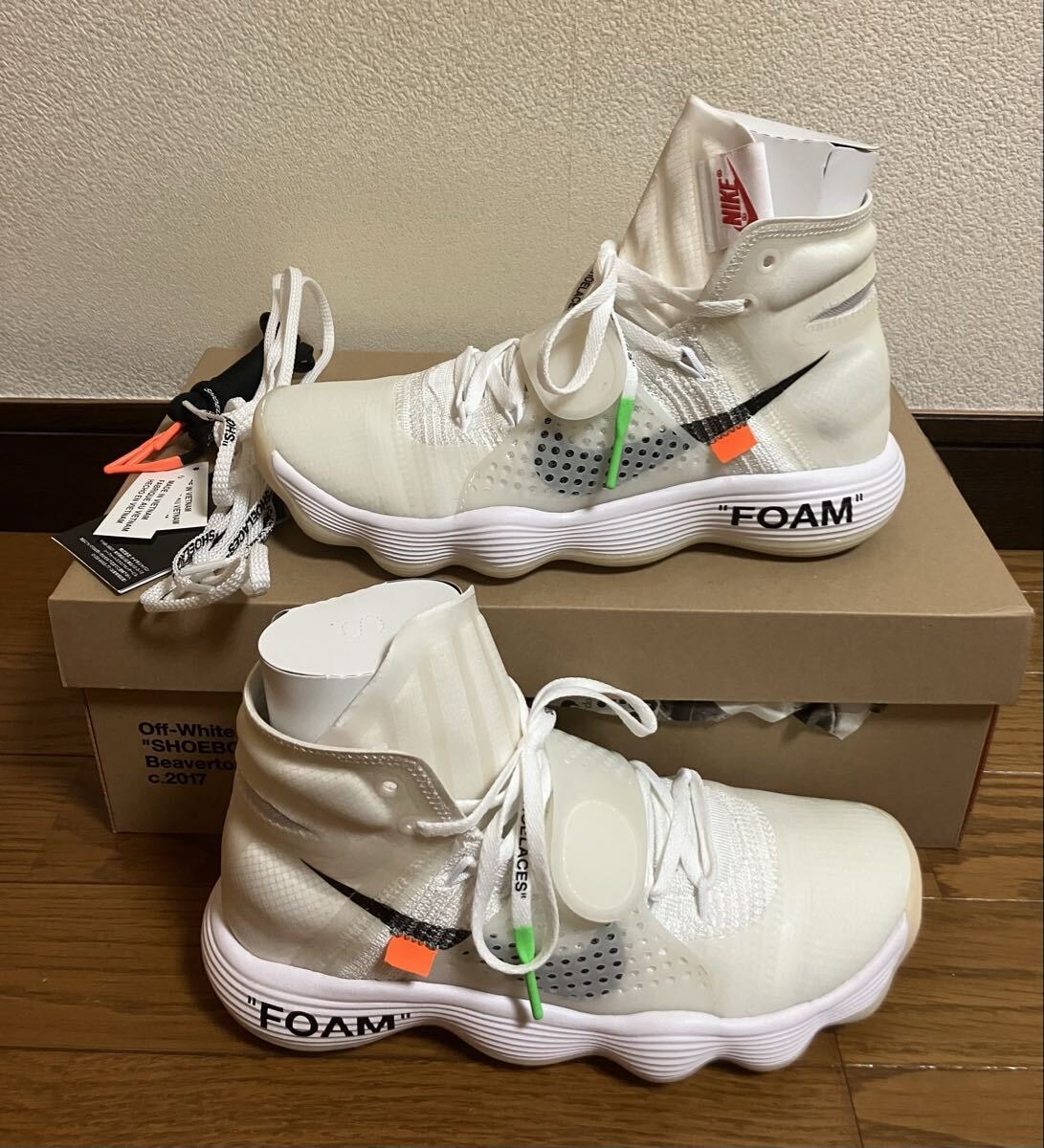 USED オフホワイト Off-White × Nike React Hyperdunk 2017 Flyknit The 10 リアクト ハイパーダンク White 7.5 25.5cm 箱付き 中古