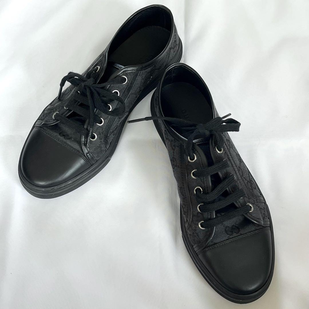 【美品】GUCCI グッチ スニーカー ブラック レザー GGキャンバス