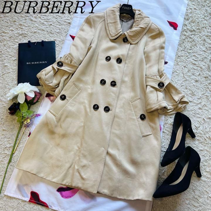【良品】BURBERRY ダブルボタンロングコート ベージュ 襟 38 バーバリー M